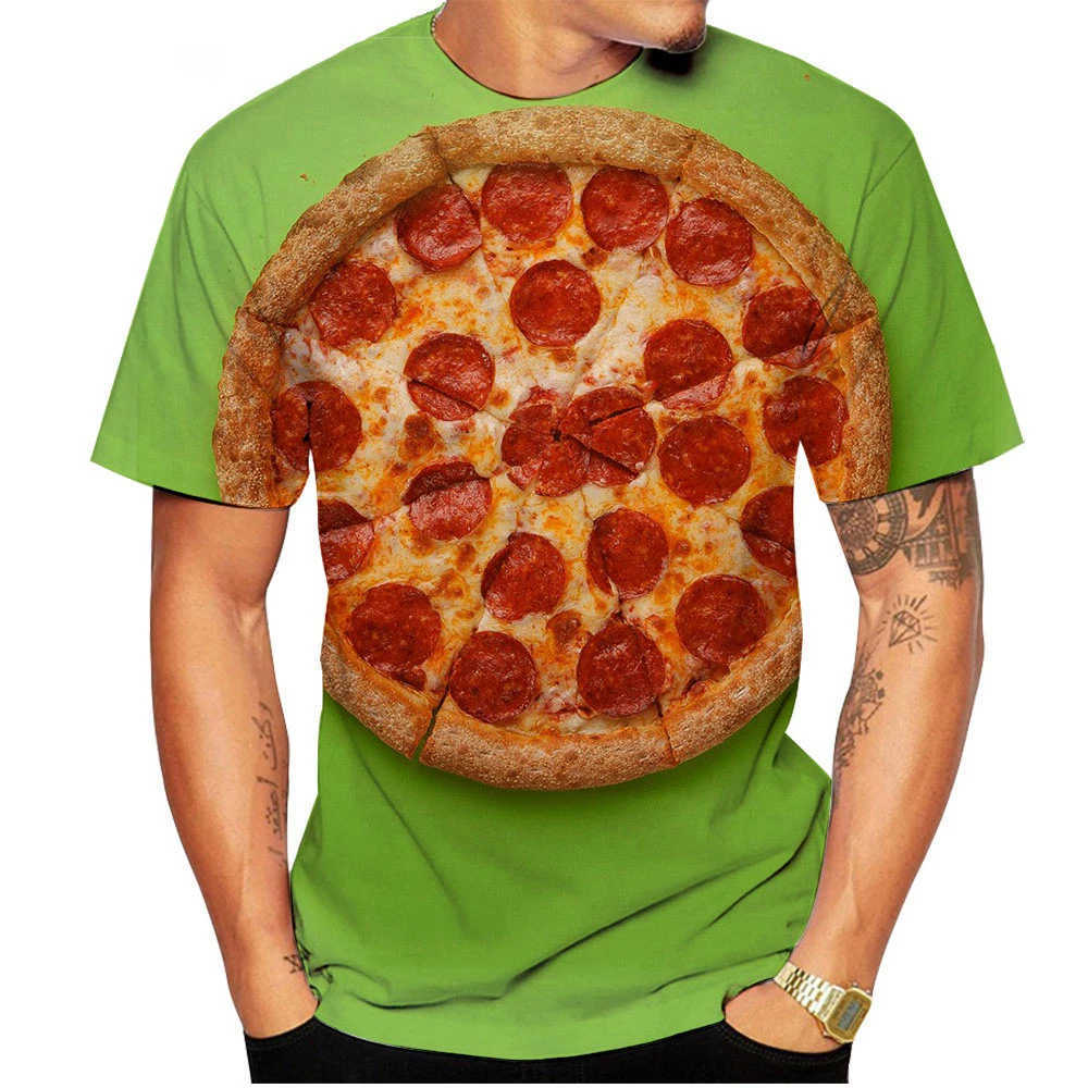 Funny 3D Print Bacon Pizza T Shirt Summer Short Sleeve Tee
