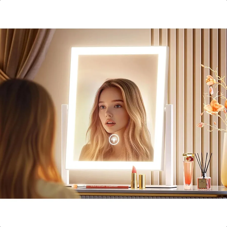 Lighted Makeup Mirror Hollywood Vanity Mirror with Lights Three Color Modes Detachable 10X Magnification Mirror Smart Touch Con