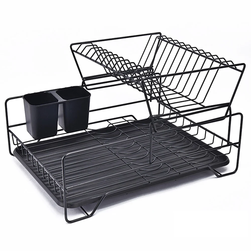 

Double Rows Stainless Steel Dishes Drying Rack With Drain Board For Kitchen Counter Dishes Rack With Utensil Holder