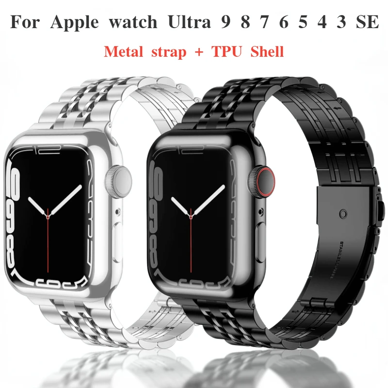 

Metal strap+TPU soft shell For Apple watch 9 8 7 45mm 41mm Ultra 49mm Stainless Steel Bracelet For iwatch 6 5 4 SE44mm 42mm 40mm