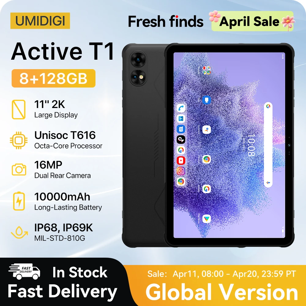 UMIDIGI Active T1 Smart tablet 11" 2K HD Android 13 Unisoc T616 8GB 128GB 10000mAh Mega Battery Rugged tablet