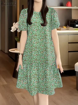 Women Summer Dress 2025 ZANZEA Bohemain Holiday Beach Sundress Elegant Short Sleeve Floral Print Vestido Casual Knee Length Robe 1