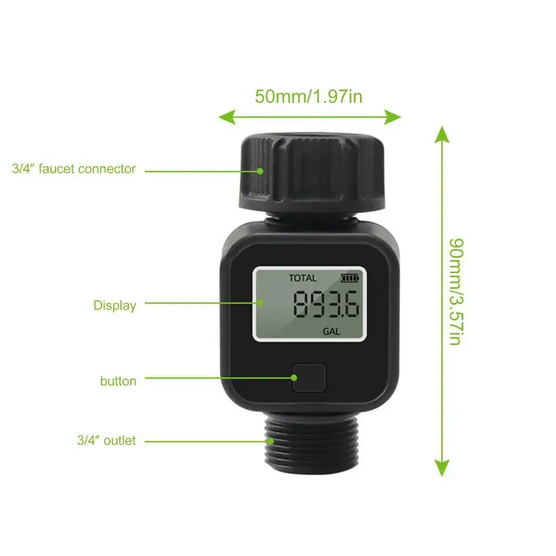 LCD 디스플레이가 있는 정원 호스 물 계량기 계량기, 계량기 트랙, 갤런/리터 소비 및 잔디 유속