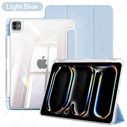 Slim Trifold Smart Tablet Cover with Pencil Holder and Transparent Back (Light Blue)