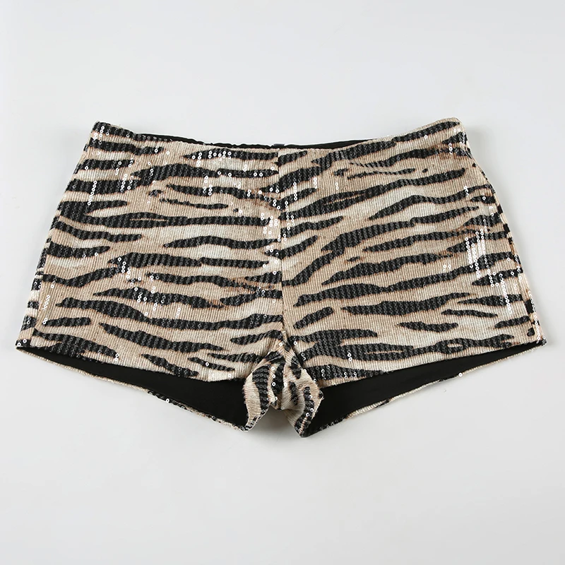 Pantalones cortos sexis con lentejuelas y estampado de leopardo para mujer, modernos y elegantes, estilo urbano.