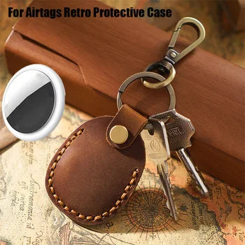 Per custodia protettiva Airtags retrò con portachiavi portatile in pelle fatta a mano per accessori per dispositivi di localizzazione anti-smarrimento Apple