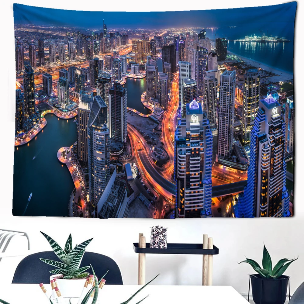 

Luxury Urban Architecture Tapestry Night Lights And Traffic Living Room Bedroom Dormitory Wall Hanging Decorations Decor