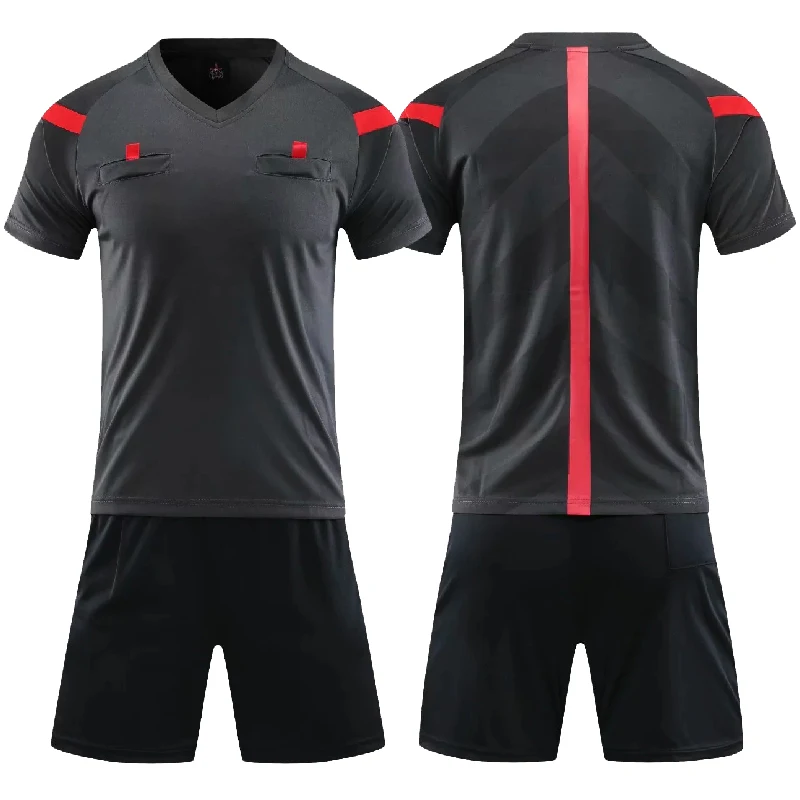 Football Uniform Sports Uniform Sets Professional Men Referee Soccer Football Jerseys Shorts Shirts Pocket Tracksuits V-neck