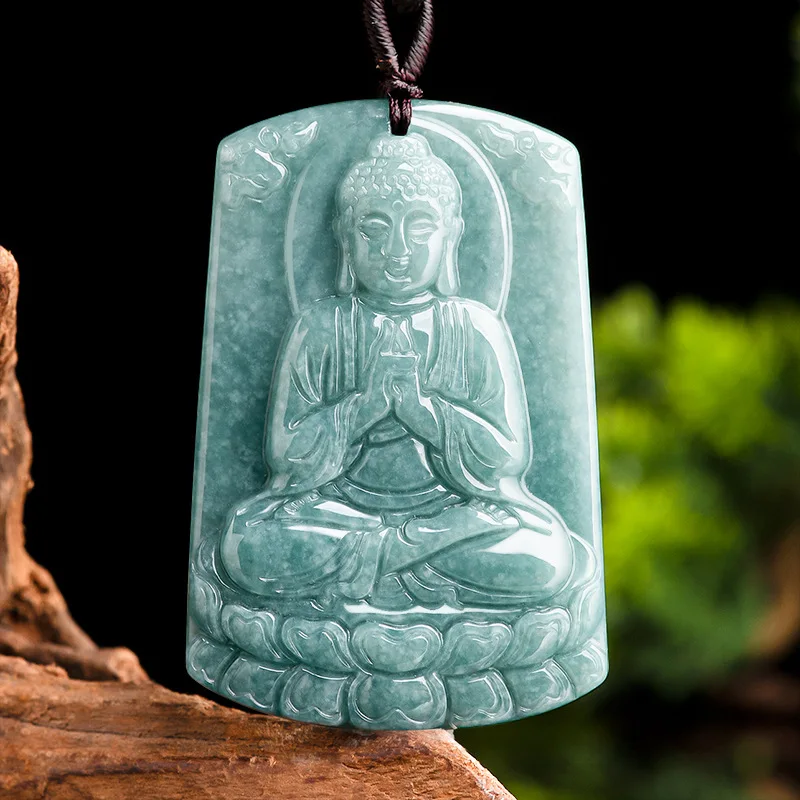 

Natural Burma Jade Blue Water Great Sun Tathagata Jadeite Pendant Zodiac Sheep Monkey Guardian God Benming Buddha Jewelry