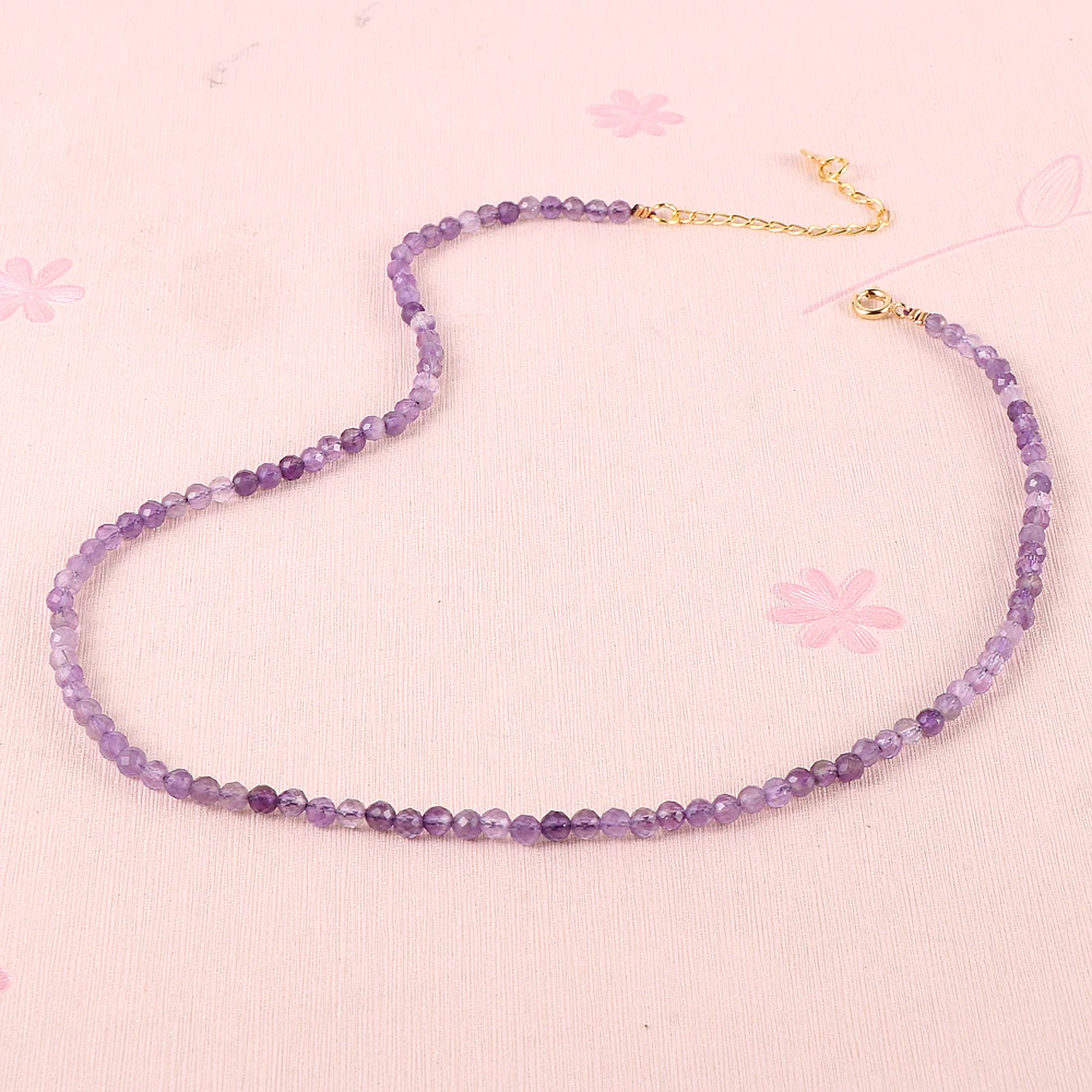 

Nabest Women's Amethyst Natural Stone Necklace 3mm Faces Bead 18k Gold Plated Chain Fashion Jewelry for Women