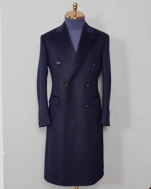 Navy Cashmere Men Suit Blazer Long Overcoats Jacket Coat For Business Man Winter Woolen Thick Tuxedos Custom Made Prom Wear 1