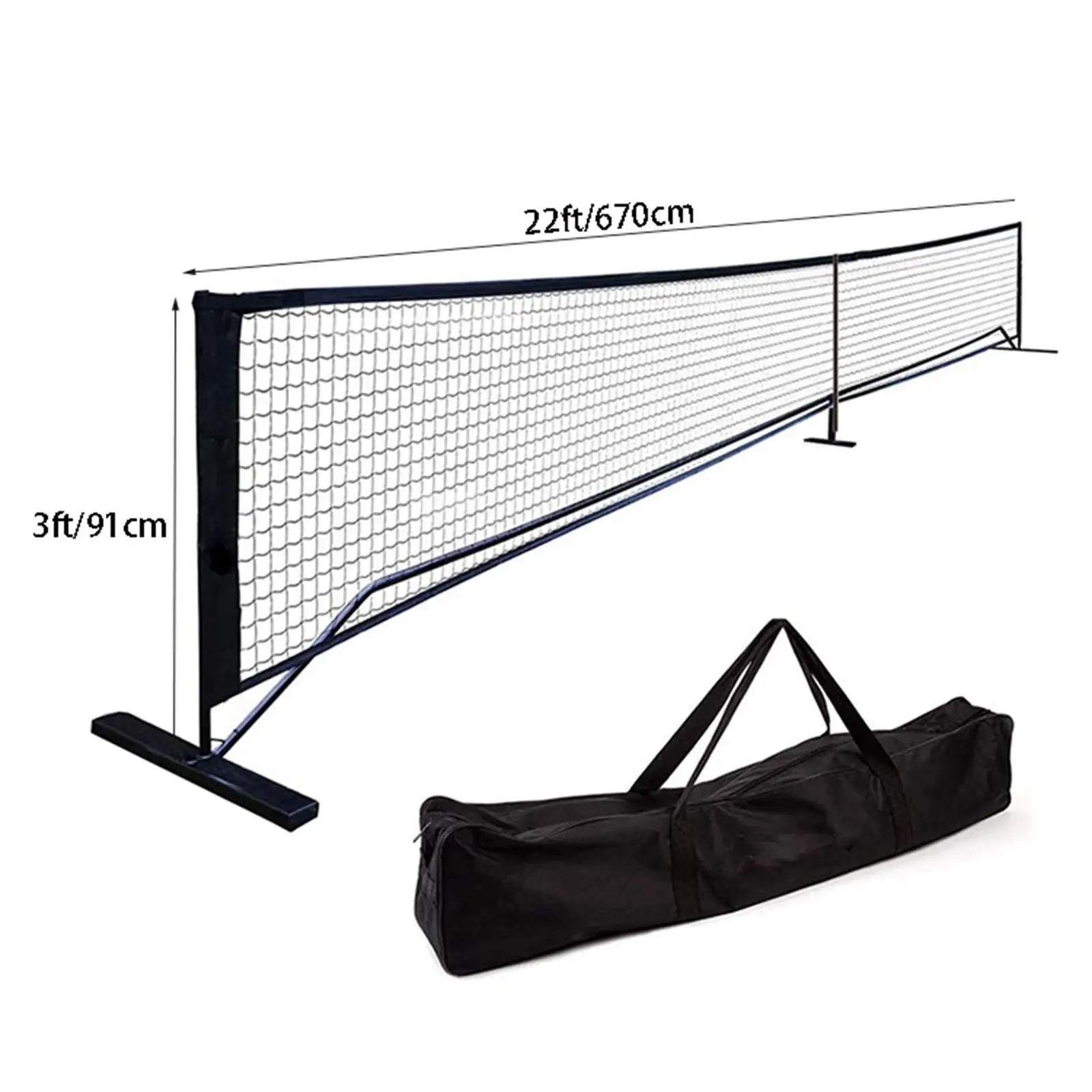 Portable Pickleball Net Set Black 670cmx91cm Backyards Beginners Game Iron Frame with Storage Bag Professionals Driveway Matches