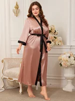 Plus Size Womens Long Silk Robe Belted V-Neck Elegant Loungewear All-Season Lightweight Sleepwear - Image 5