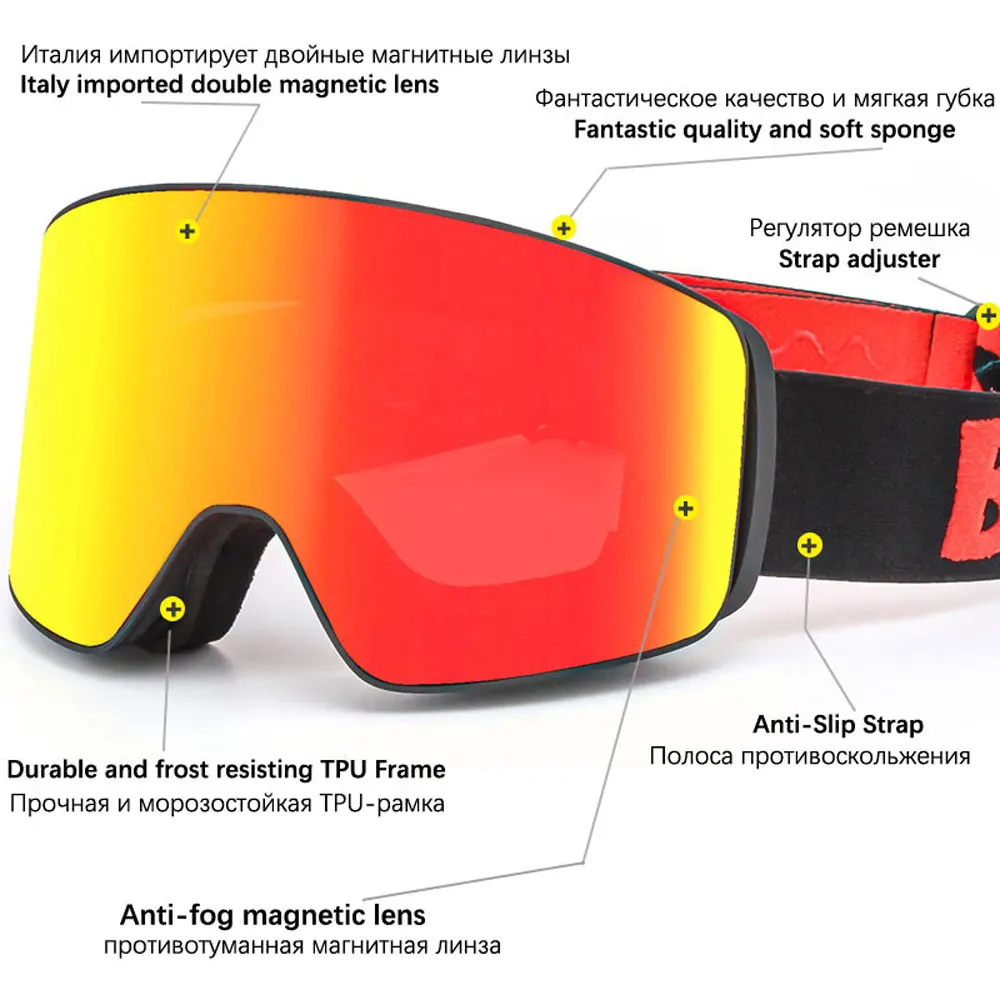UV400 Magnetic Ski Goggles with Double Layer Polarized Lens Skiing Anti-fog Snowboard Goggles for Men Women Ski Glasses Eyewear 4