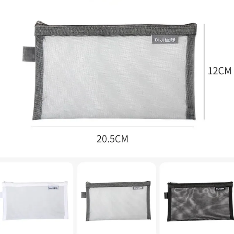Simple Transparent Mesh Pencil Case Storage Student Pencil Bag Large Capacity Pouches Stationery Cosmetic Bags 4