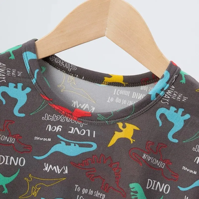 2 Pcs Summer Children's Fun Printed Shorts Short Sleeve Suit Boy Colorful Dinosaur Top Girl Sweet And Lovely Elastic Waist Short 4