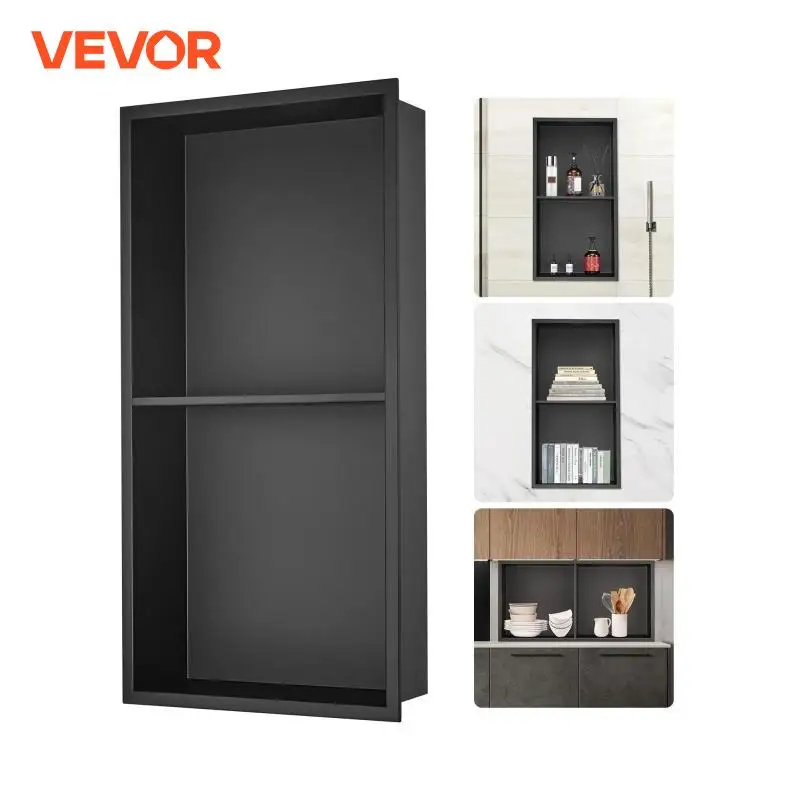 VEVOR No Tile Shower Niche 304 Stainless Steel Wall Inserted Niche Recessed Double Shelves for Shower or Soap Storage Bathroom 1