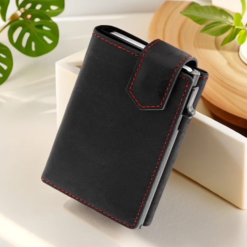 YATBEST Men's Card Bag RFID Anti Theft Brush Anti Magnetic Tape Zipper Change Bag Aluminum Automatic Pop Up Credit Card Clip id credit card holder