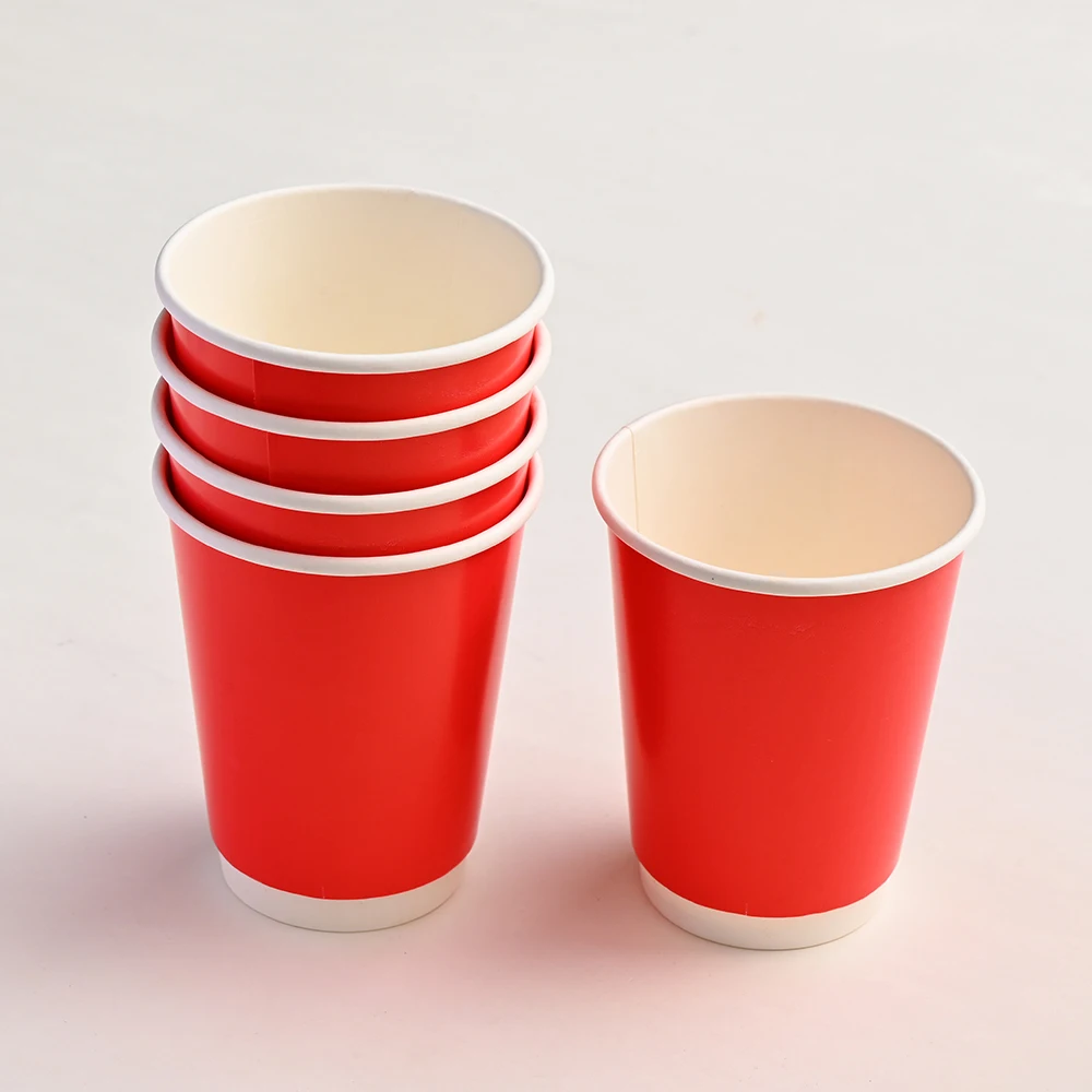 일회용 튼튼한 누출 방지 테이크 아웃 컵, 흰색 뚜껑이 있는 이중 벽 종이 컵, 뜨거운 12OZ 커피 컵 뚜껑 세트