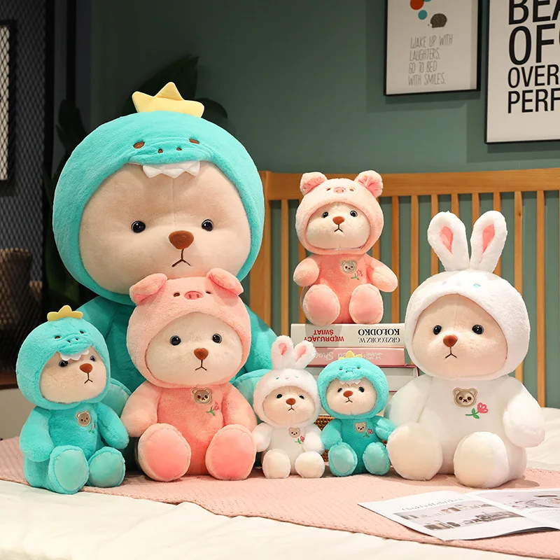 Cosplay Pink Pig Dinosaur Teddy Bear Plush Toy Stuffed Cartoon Animsl Dressing Bunny Rabbit Brown Bear Plushie for Kids Birthday