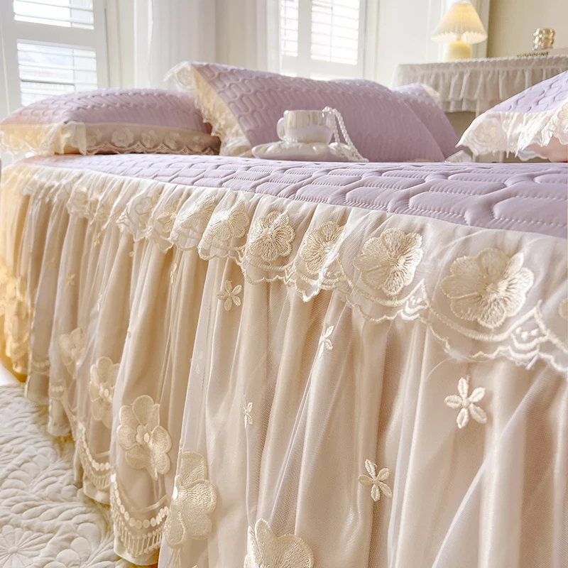 Feyart Gonna Da Letto Avvolgente In Pizzo Jacquard, Elastico Forte, Caduta 38 Cm, Beige, Misura 150x200 - 2