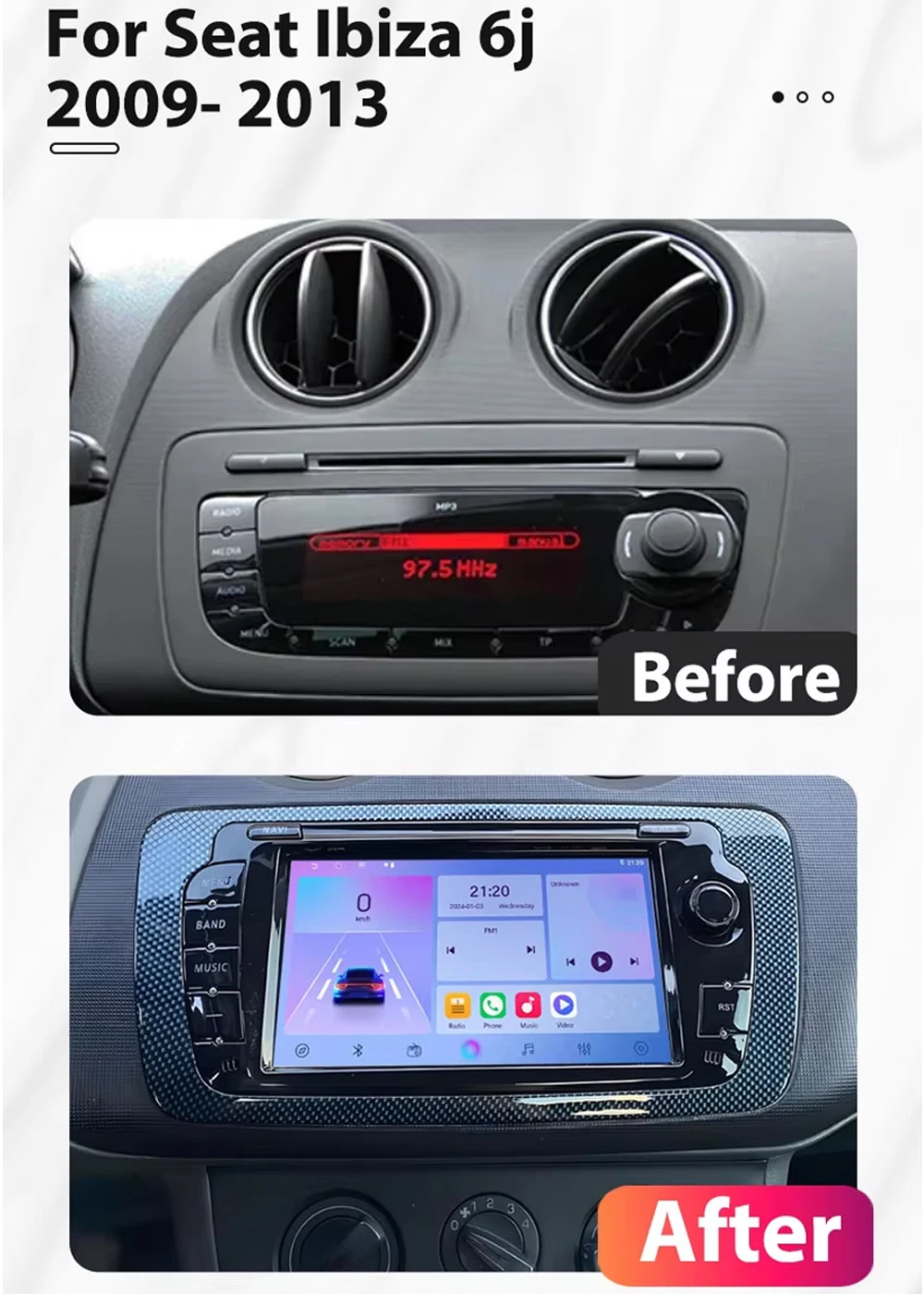 Autoradio Android 4+64GB Per Seat Ibiza (2009-2013) Con Wireless Carplay, GPS, Bluetooth, Touch 9 Pollici E Telecamera Posteriore - 2