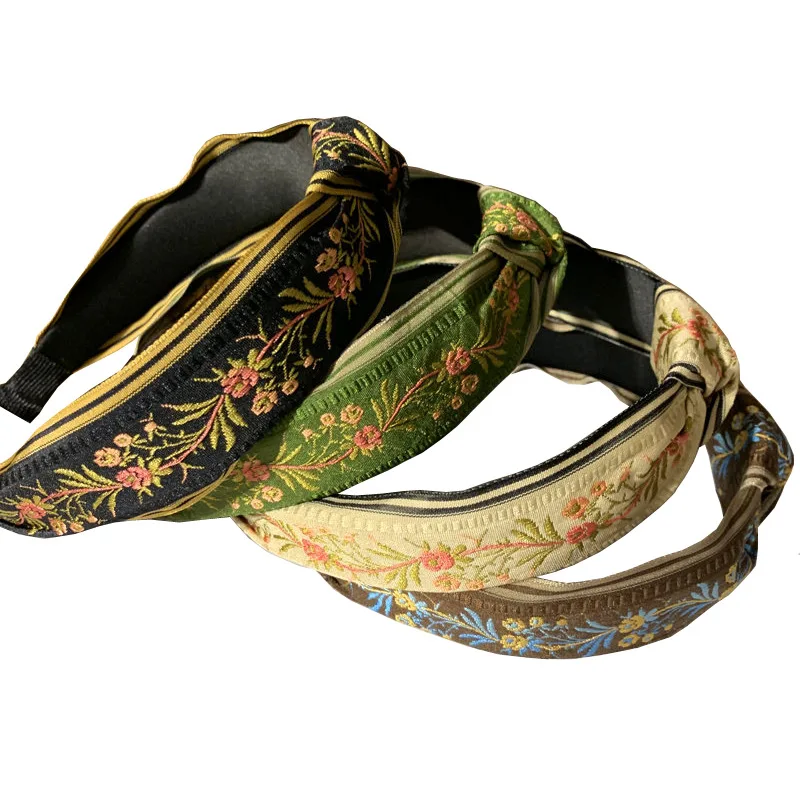 Headband with a bow knot embroidered with flowers for women and girls, hair tie for ladies, hairband accessories, daily shopping, outfit.