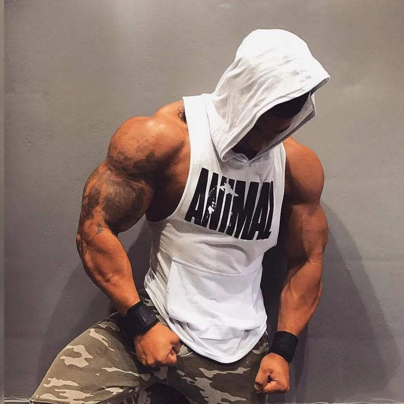 Summer Mens Tank Top Fitness Sleeveless Hooded Vest Bodybuilding Muscle tShirt 