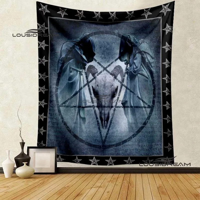 

Satan Baphomet Lucifer Tapestry Horror Dark Pentagram Demon Goat Wall Decoration Satanist Room Decoration Wall Hanging Tableclot