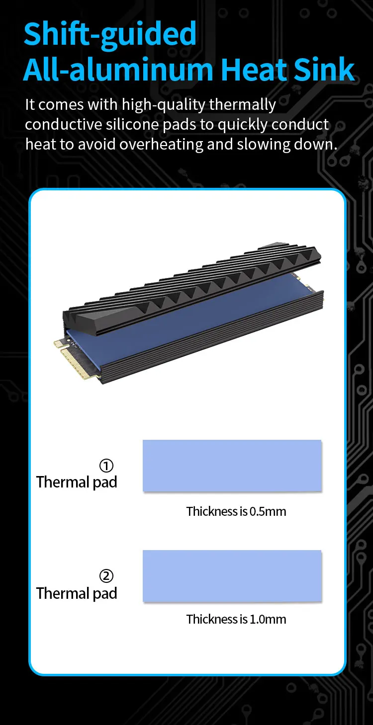 TUECER M.2 2280 NVMe SSD Aluminum Double-Sided Heat Sink with Silicone Thermal P