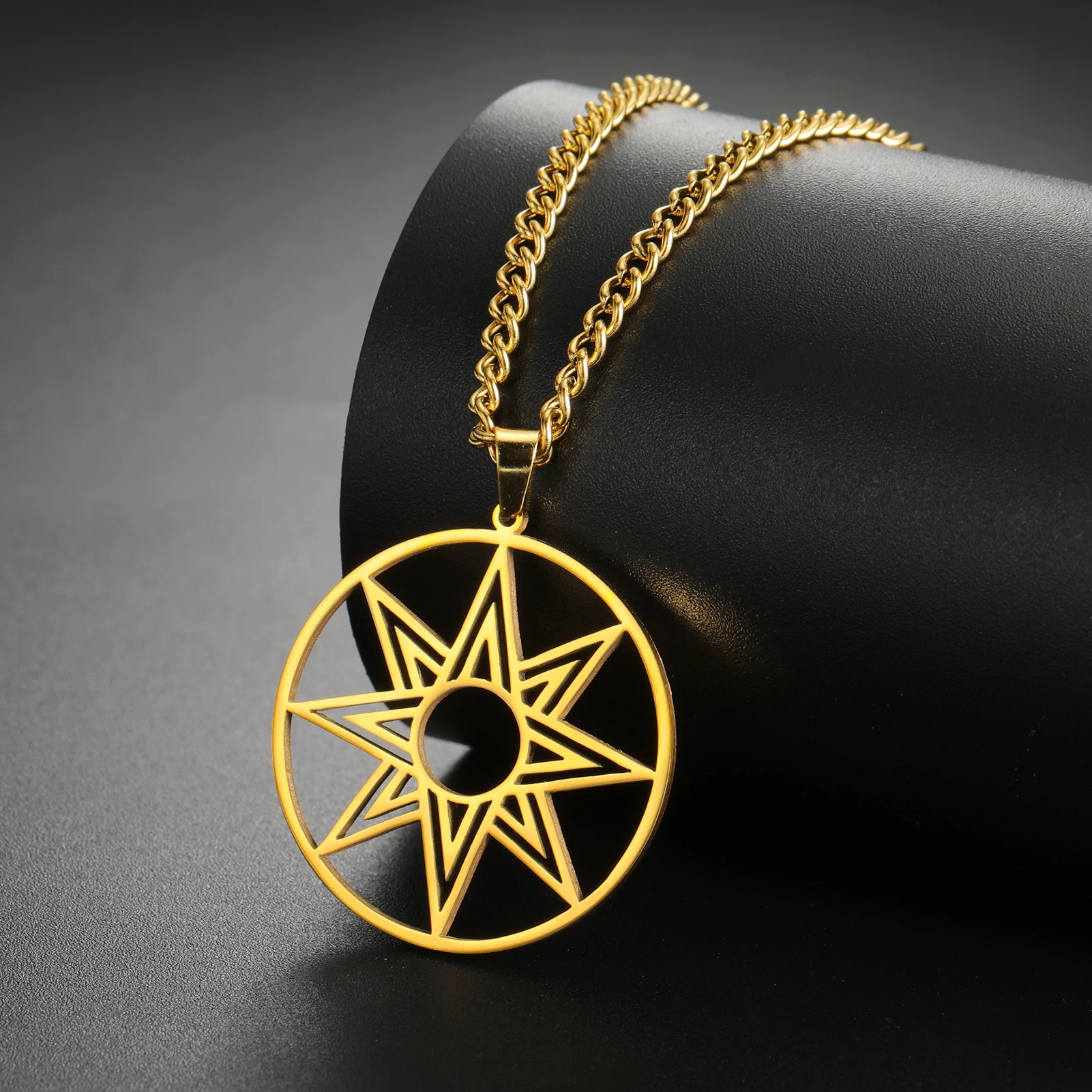 LIKGREAT Large Octagram Necklace Stainless Steel 8 Point Star of Ishtar Innana Star of Venus Charm Pendant Hellenic Necklace