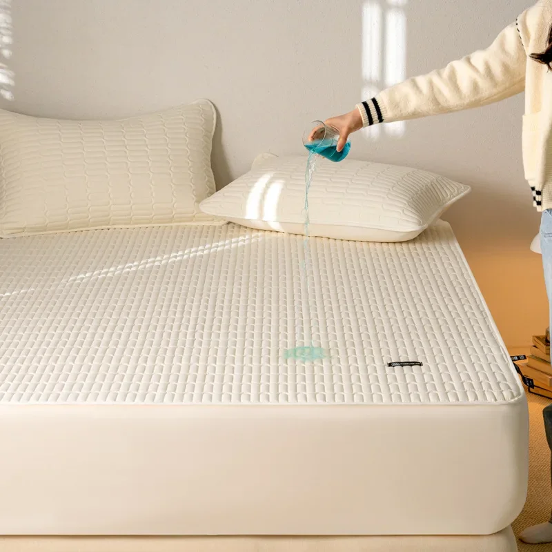 Waterproof Mattress Protector Soft Breathable 100% Waterproof Mattress Pad Cover Soybean Bedspread Durable Non-Slip Bed Cover 2