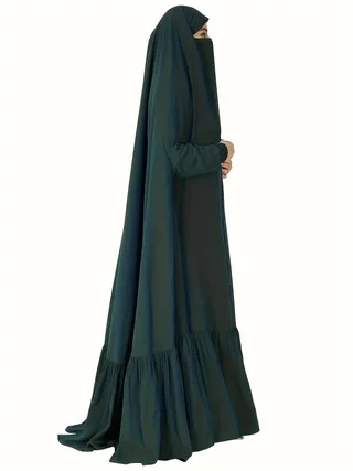 Ramadan Abaya Middle Eastern Muslim Solid Color Long Robe Kaftan, Chador Headscarf Dress, Islam Kebaya For Women Dubai Khimar