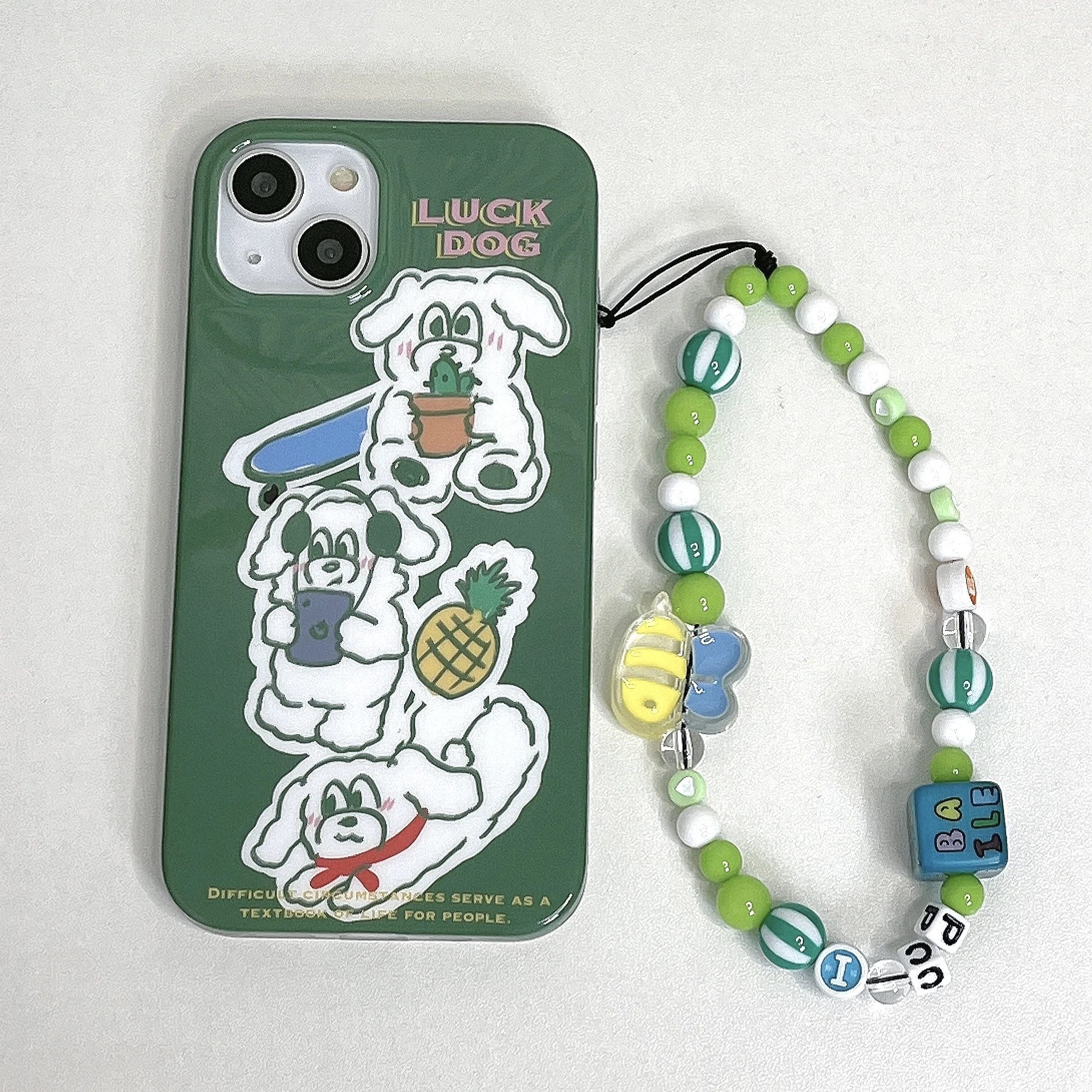 Cartoon Green Three Dogs Custodia A Catena Da Polso Per Iphone 11 12 Pro Max 8 7 Plus Xr Xs Max X Cover Posteriore Morbida Coque Capa