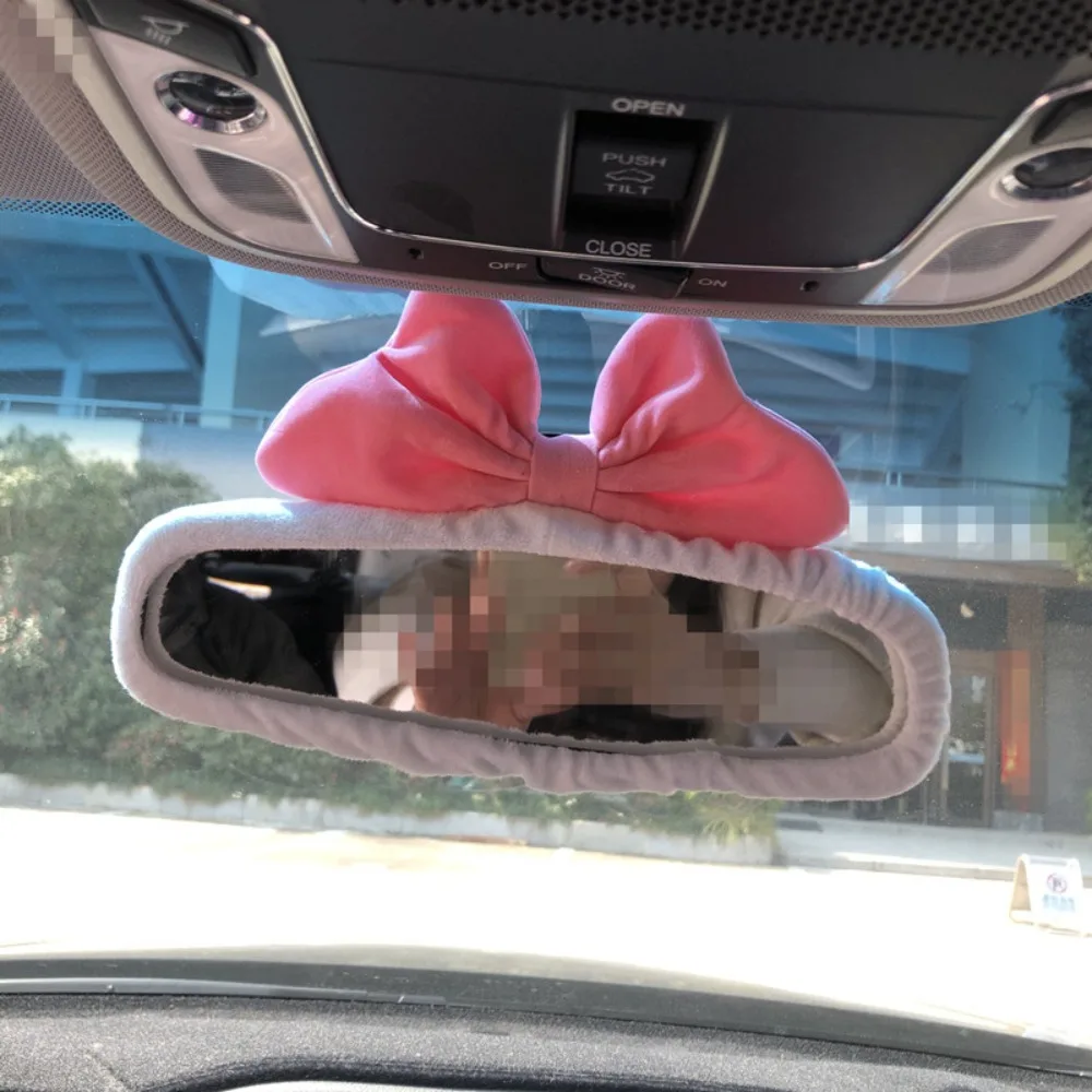 Cute Cartoon Rearview Mirror Cover Plush Bear/Rabbit/Pig Elastic Universal Rearview Mirror Cover Auto Accessories