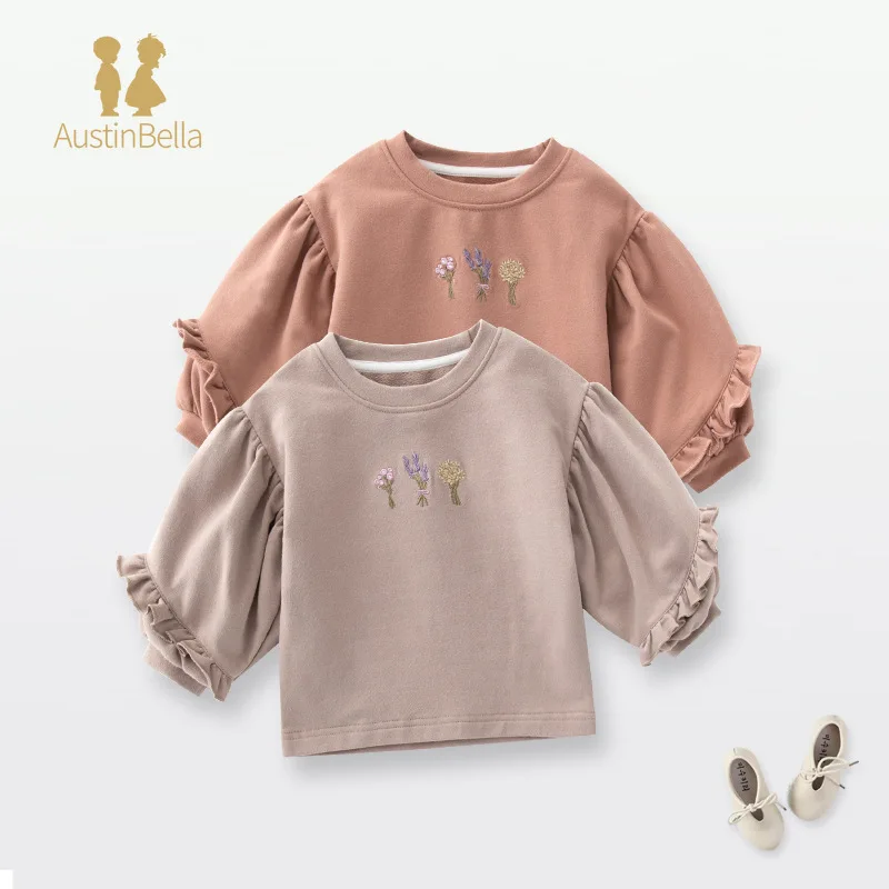 Austin & Bella 가을  옷 플레어 슬리브 스웨트 셔츠, 느슨한 라운드 넥  소녀 후디, 풀오버 상의,  의류