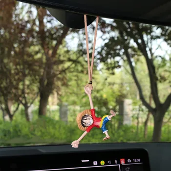 Anime Rufy Specchietto retrovisore per auto Decorazione interna Ciondolo per auto divertente Interni per auto Ornamenti appesi Accessori per auto Regali