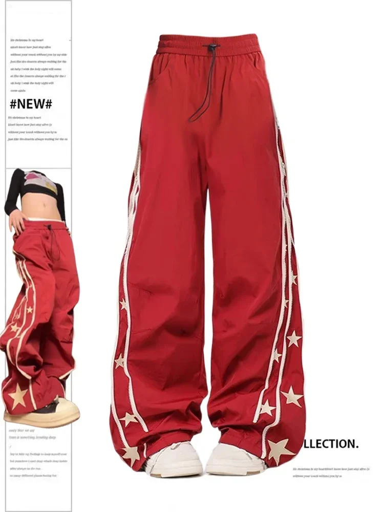 

Women's Baggy Wine Red Sweatpants Harajuku Streetwear Fashion Y2k High Waist Oversize Jogger Pants Vintage Wide Trousers Clothes