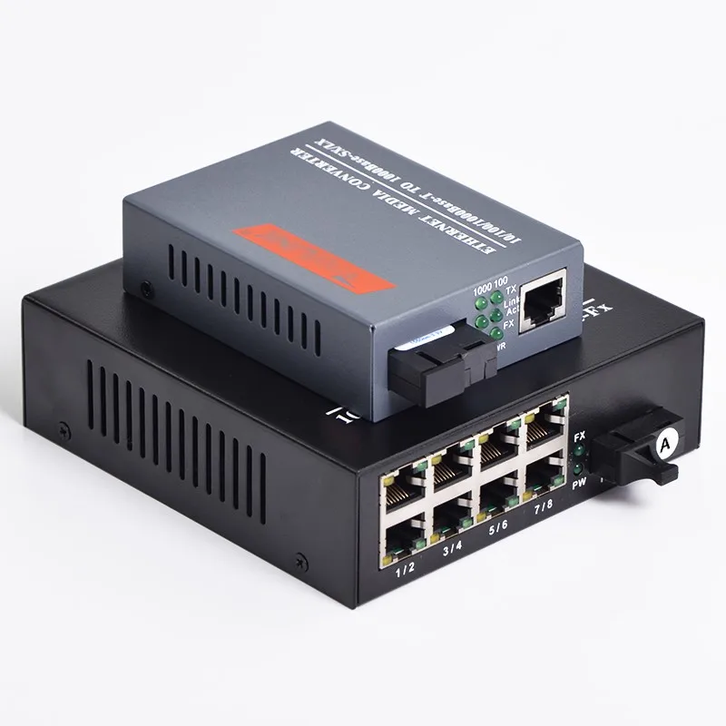 Fiber Transceiver Module Gigabit Fiber Transceiver SC 1 Fiber 8RJ45 + 1 RJ45 Singlemode 10 m 100 m 1000m Media Converter 20km Pair