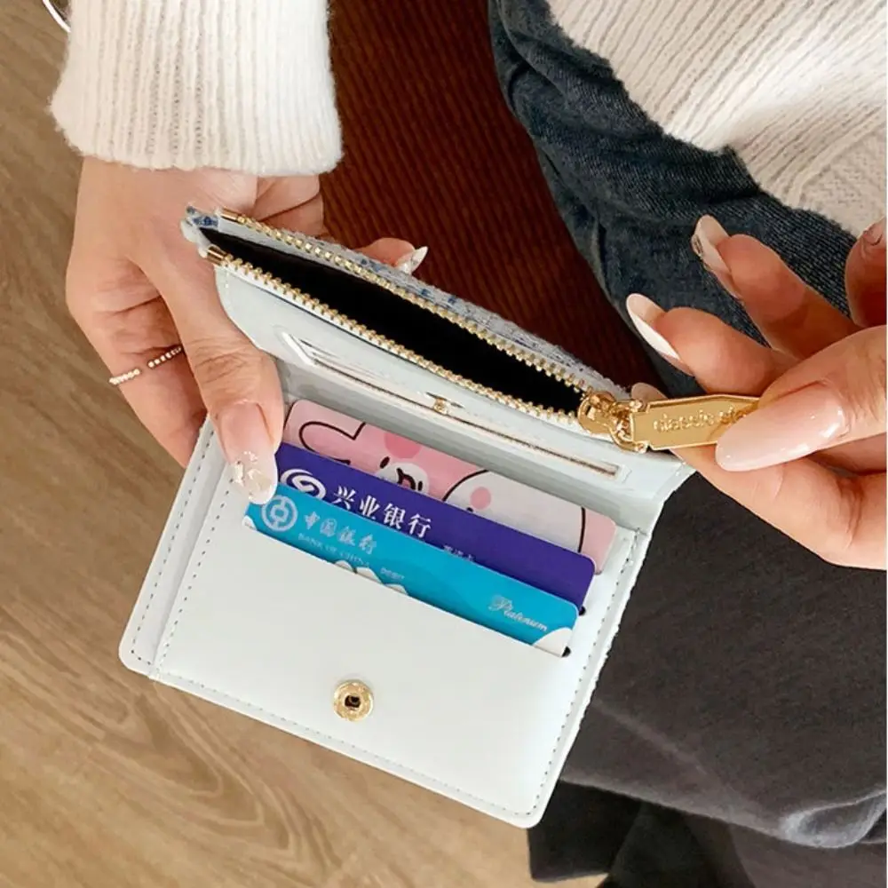 Retro Fashion Mini Short Wallet PU Leather Large Capacity Coin Purse Solid Color Card Holders Girl 5