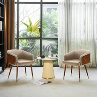 Modern Upholsted Accent Dining Chairs Set of 2,Mid-Century Faux Leather with Walnut for Kitchen,Office Waiting Room Arm Sitting 2