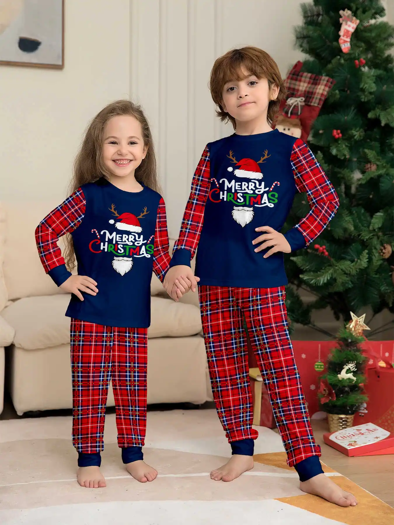 Merry Christmas Plaid Pajamas Set for Family Adults Kids Matching Outfits Baby&Dog Romper Soft Cute Loungewear Xmas Look Pijamas
