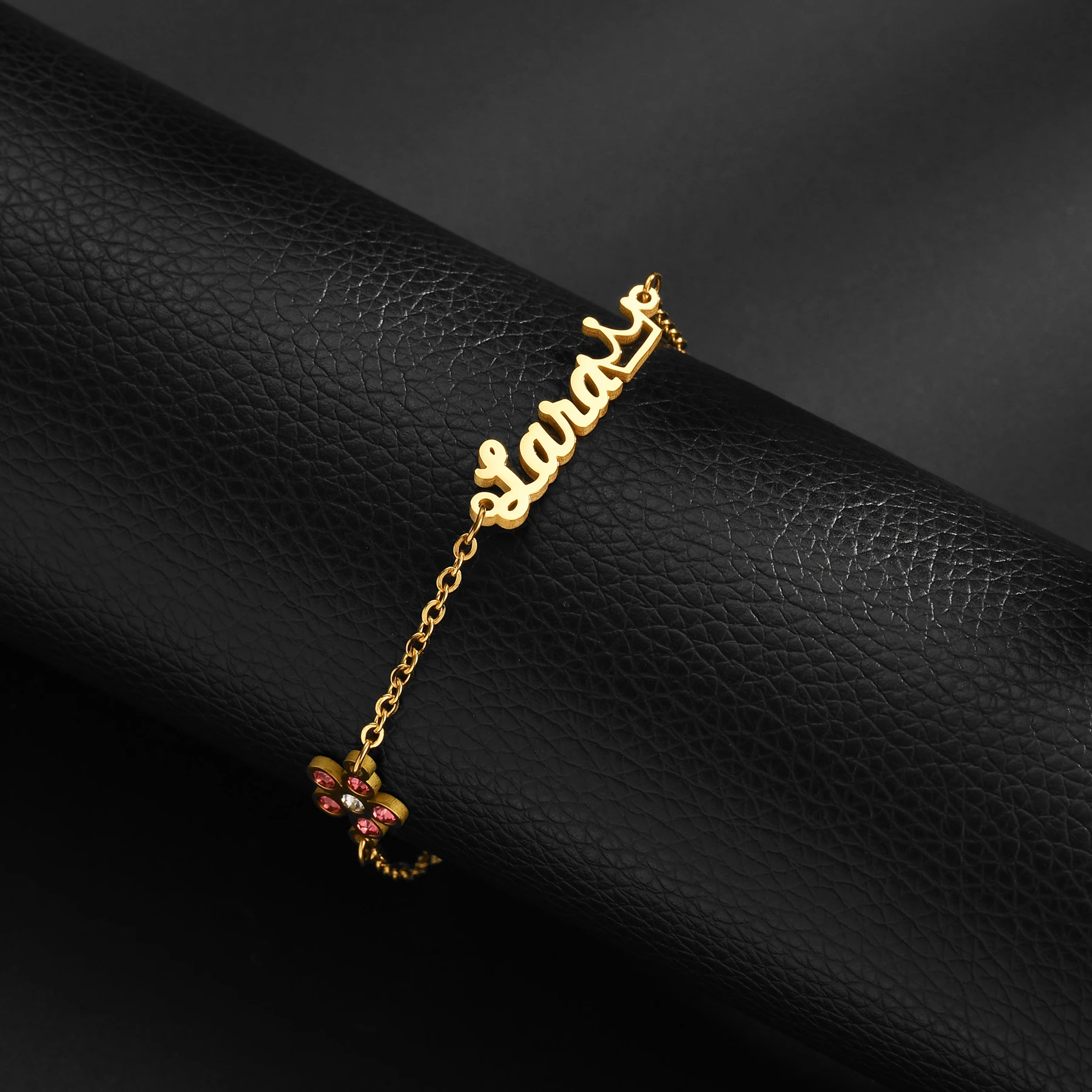 Acheerup Personalized Name Necklace Bracelet for Women Stainless Steel Custom Zircon Flower Crown Chain Pendant Jewelry Set Gift