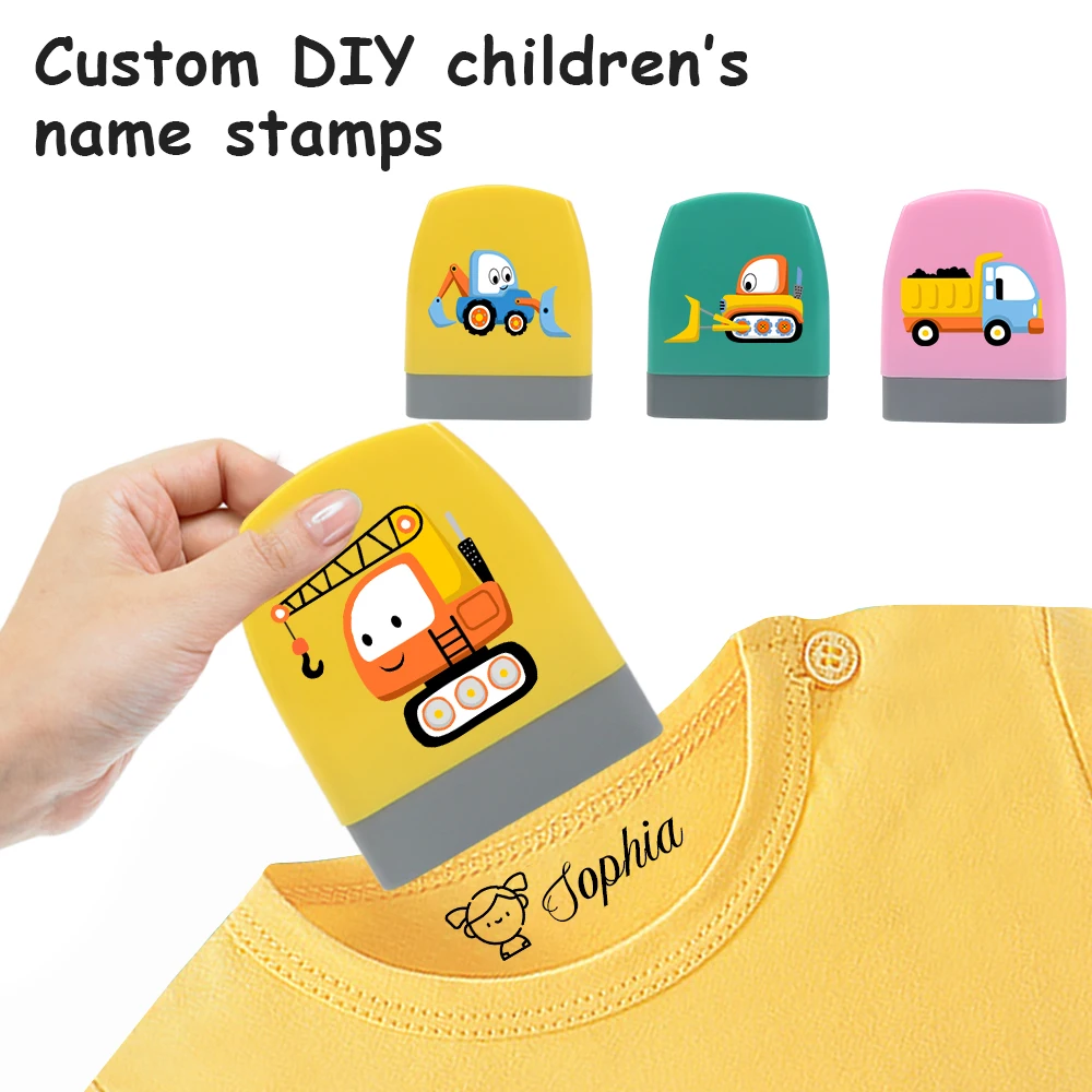 Cartoon Cute Cartoon Bulldozer Student'S Name Stamp Kindergarten Clothes Waterproof Name Sticker Diy Stamp Gift name toy stamp