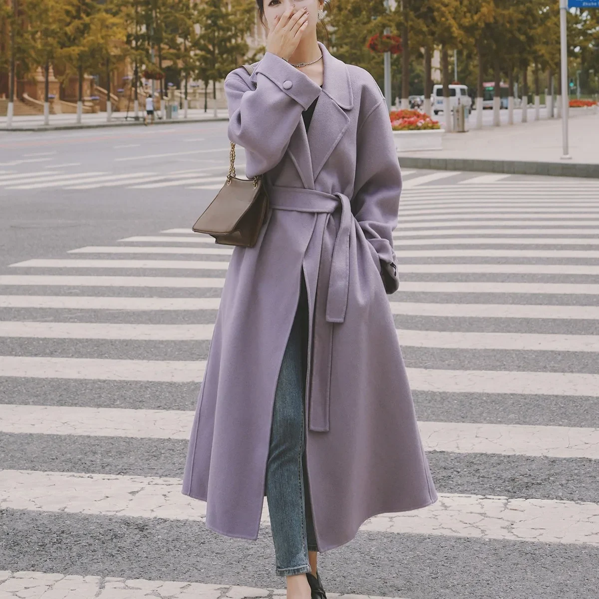 

SuperAen Purple Woolen Coat Women's Autumn and Winter Thickened 2023 New Long Korean Woolen Coat