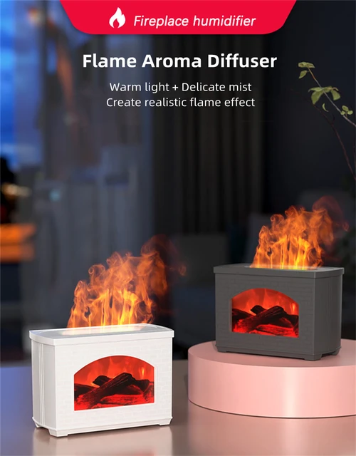 Diffuseur d'huiles essentielles d'aromathérapie et humidificateur d'air  avec effet de flamme et veilleuse- 200ml