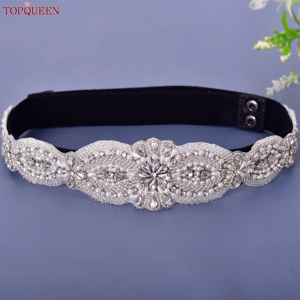 TOPQUEEN S490-B Women\'s Black Elastic Belt Gown Daily Luxurious with Rhinestones Elegant Unique Fashion Party Evening Dress Sash