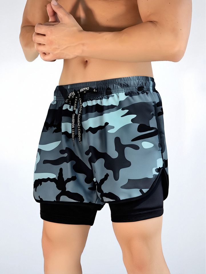 Summer Men Running Shorts Fitness Gym Training 2 in 1 Sports Shorts Quick Dry WorkoutJogging Double  Deck Shorts