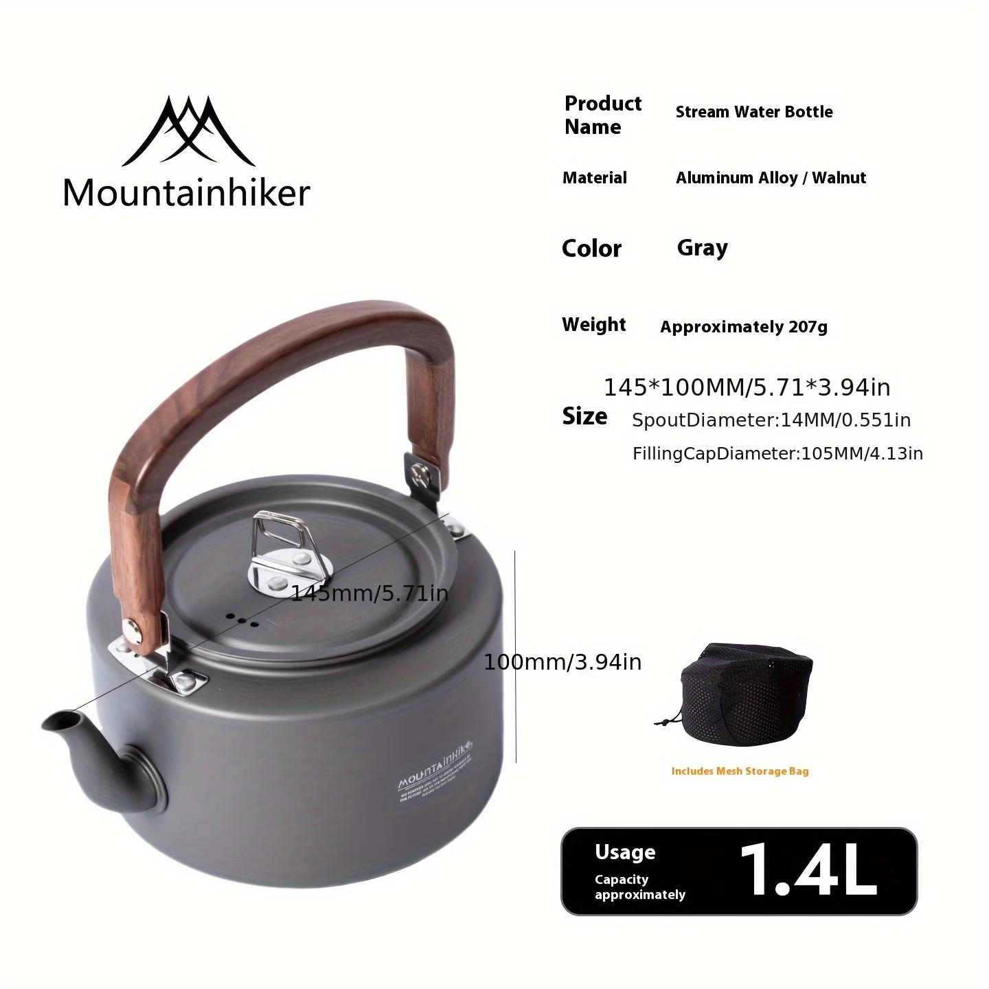 Camping Tea Kettle – Portable Aluminum Alloy Kettle with Wooden Handle for Hiking & Outdoor Cooking 3