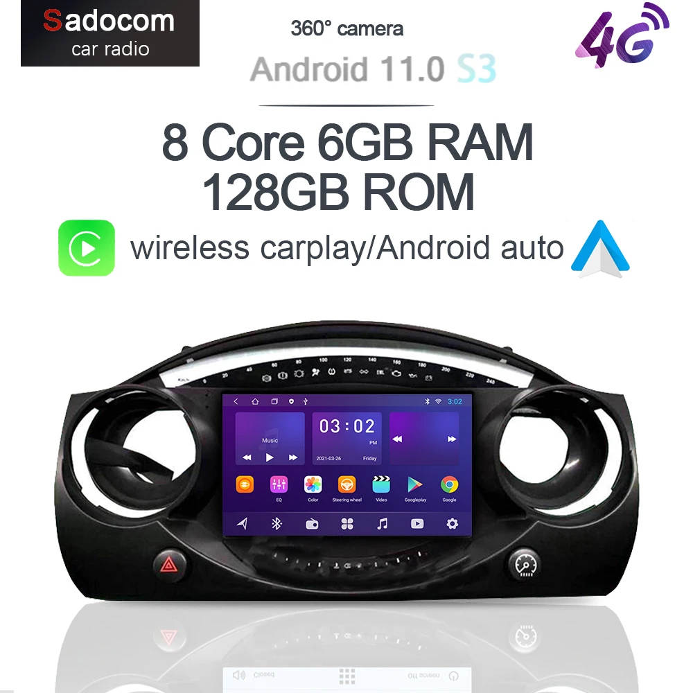 

360 Camera Android 10 Car multimedia Player For BMW Mini Cooper S R50 R52 R53 2000-2006 Navigation GPS 4G LTE Stereo 2din Radio